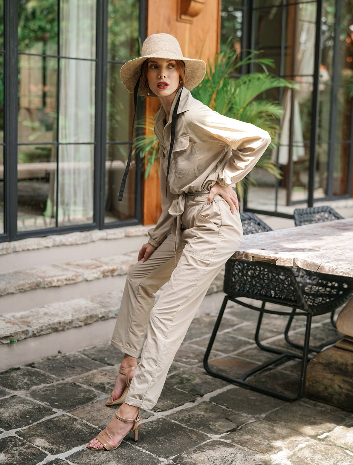Amelia Recycled Travel Jumpsuit, in Sand Beige