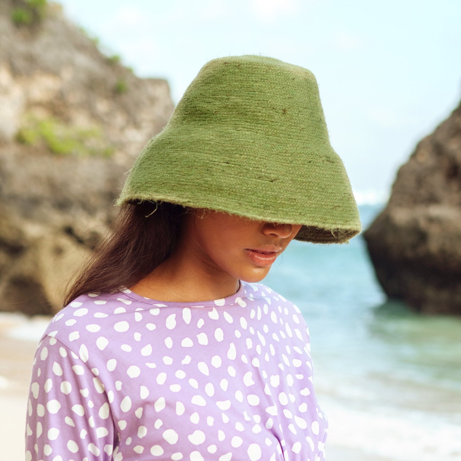 Naomi Jute Bucket Hat, in Matcha Green