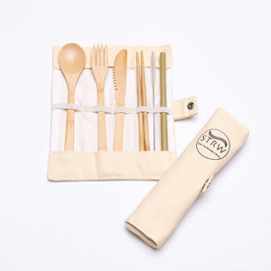 Portable Bamboo STRW Cutlery Set
