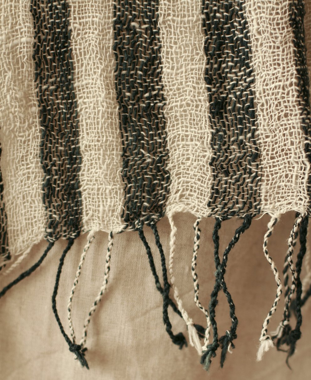 Fatima Hand-Loomed Raw Cotton Scarf, in Black
